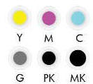 As seis cores dos Cartuchos da HP Designjet T795