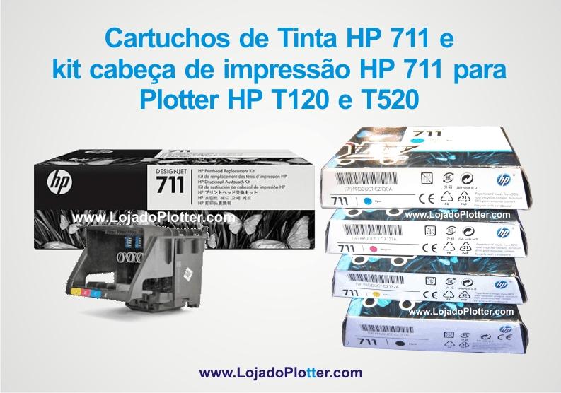 Cabeçote de Impressão C1Q10A HP original e Cartuchos de Tinta HP 711. código CZ133A, CZ130A, CZ131A e CZ132A para Plotter HP T120 e HP T520
