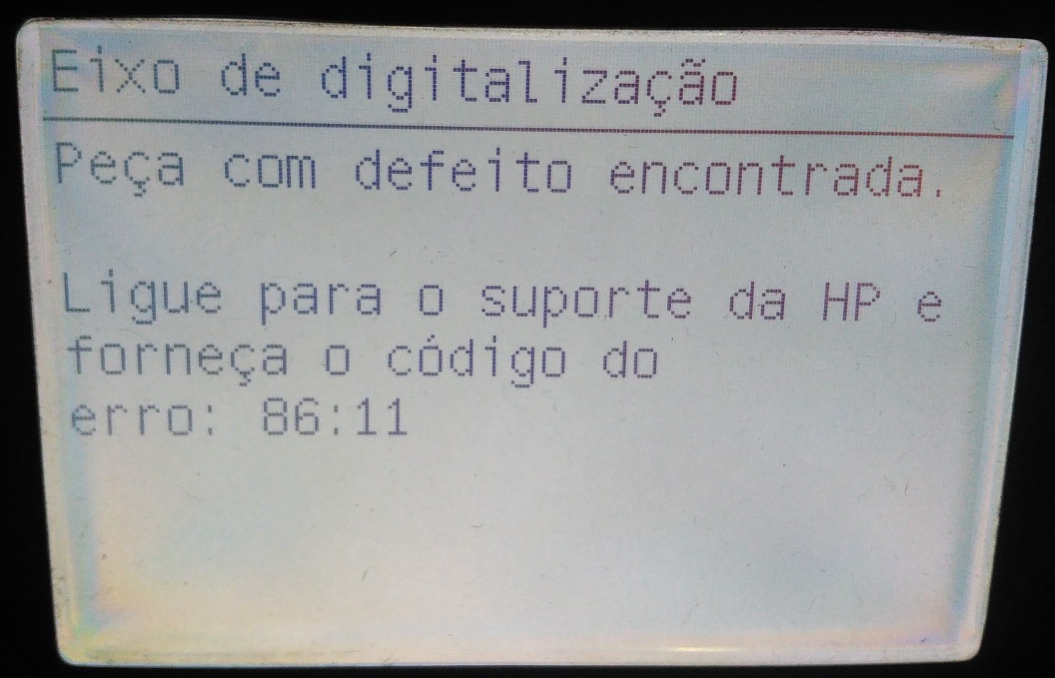 Mensagem de erro na Impressora Plotter 86:11 Peça com defeito encontrada. Ligue para o suporte da HP e forneça o código do erro: 86:11